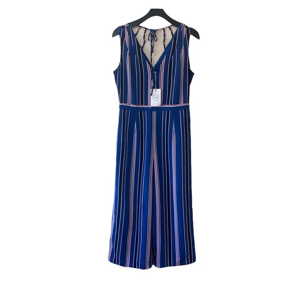 1901 Blue Multi-Color Stripe Wide Leg Cropped Jumpsuit - Picture 4 of 11